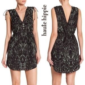 Haute Hippie Black and Green Mini Dress